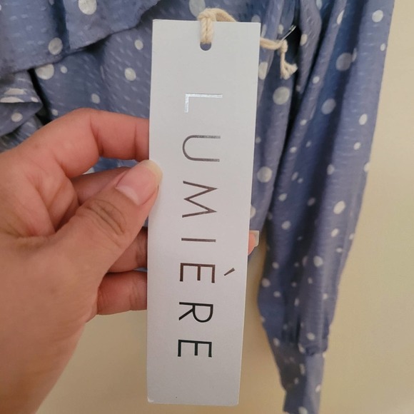 LUMIERE Blue Polka-dot Longsleeve Blouse Size Medium - Picture 8 of 8